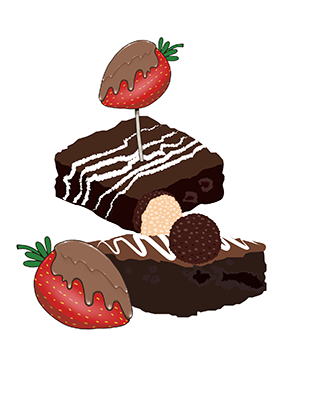 Chocolate brownies with strawberries